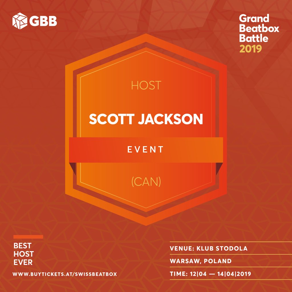 swissbeatbox (@swissbeatbox) on Twitter photo 🔊✨
Ladies and Gentleman, it is time to introduce the official host for the GBBB 2019
We honor and respect you much as you give the best possible energy on stage
🧔🏼🎤🗣
🔸🔸🔸🔸
Scott Jackson 🇨🇦 (<a href="/ScottJacksonBB/">Scott Jackson</a>) 🔸🔸🔸🔸
Thanks for coming bro and see you in Warsaw, Poland 🇵🇱 🔊✨
Ladies and Gentleman, it is time to introduce the official host for the GBBB 2019
We honor and respect you much as you give the best possible energy on stage
🧔🏼🎤🗣
🔸🔸🔸🔸
Scott Jackson 🇨🇦 (<a href="/ScottJacksonBB/">Scott Jackson</a>) 🔸🔸🔸🔸
Thanks for coming bro and see you in Warsaw, Poland 🇵🇱