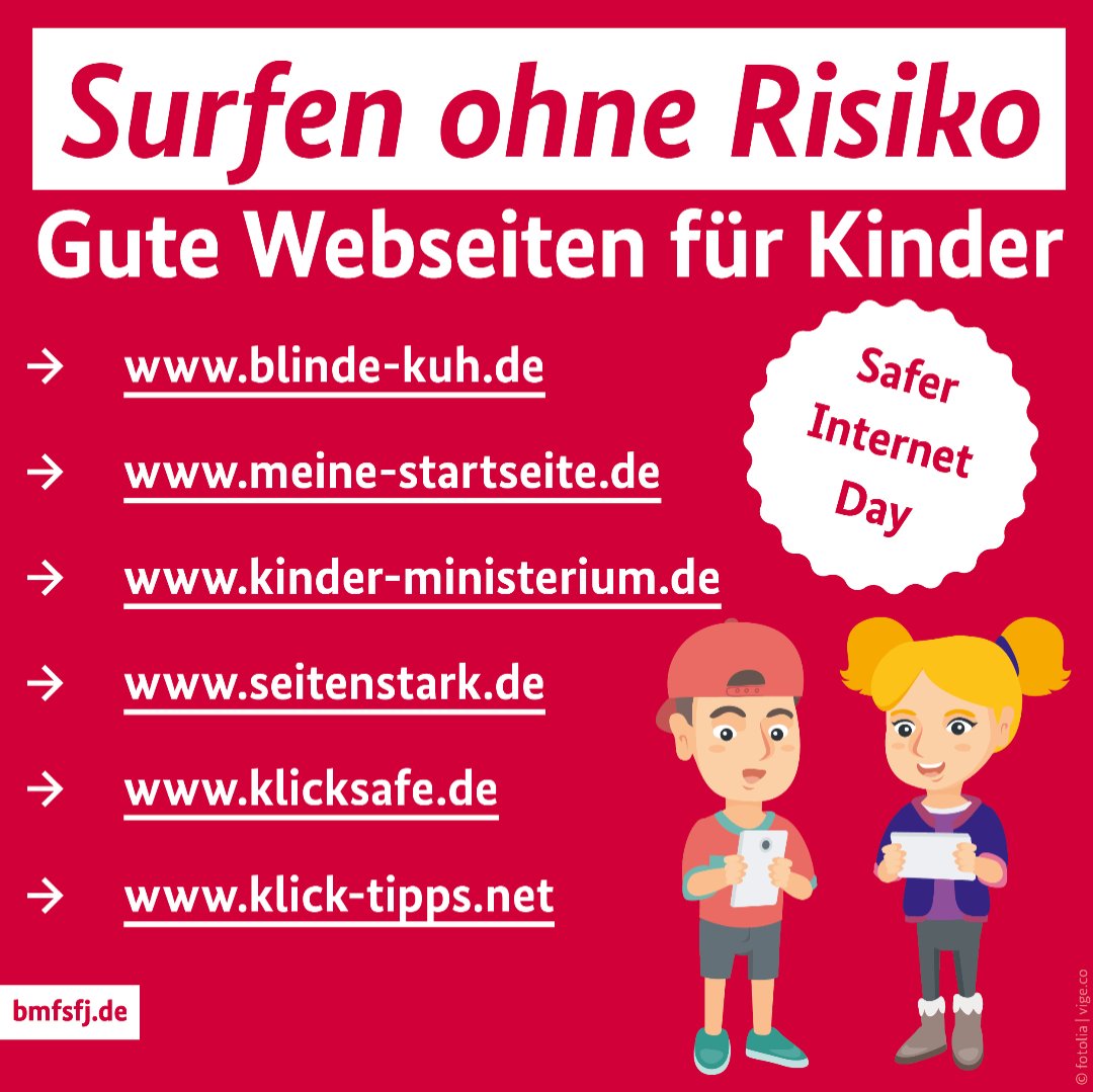 #Kinder wachsen heute ganz selbstverständlich mit digitalen #Medien auf. Um sie dabei vor möglichen Gefahren zu schützen, unterstützen wir zahlreiche Beratungs- und Hilfsangebote für Kinder und Eltern. Hier eine Auswahl an kindgerechten Webseiten. 📱💻 #SaferInternetDay #SID2019