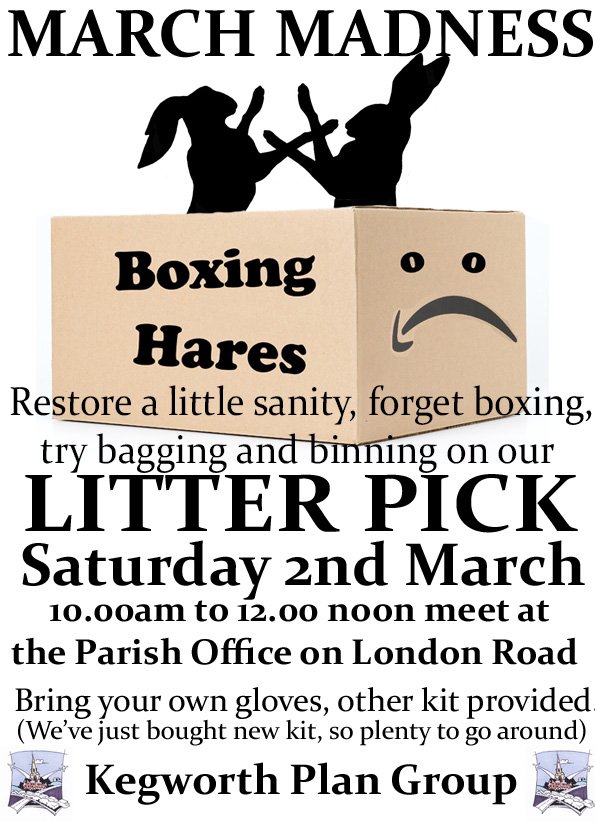 KegworthPc's tweet photo. Kegworth Plan Group Litter Pick - Saturday 2nd March from 10 - 12 noon.  Please meet at Parish Offices and bring own gloves.  All other kit will be provided.  Thank you to all volunteers. #kegworth #litter #volunteer #litterpick https://t.co/79jIgSaPRd