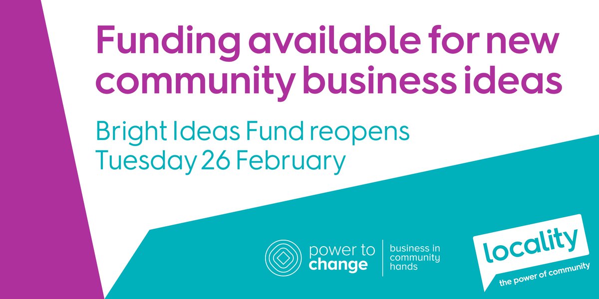 🎉Just launched! New £3.2m Community Business #BrightIdeasFund will offer tailored support and #grants of up to £15,000 to groups to develop their projects! The programme will open for applications from Tuesday 26 Feb >> ow.ly/E1rD30nzub6 #funding #powerofcommunity