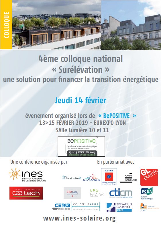 PolePIC's tweet image. &quot;Surélévation, une solution pour financer la #TransitionEnergetique et accélérer #densification urbaine&quot; Colloque le 14 Février organisé par @ines_solaire et #CEATech sur @bepositiveevent : méthodologie, intervention d&apos;experts, REX et projets
bit.ly/2ScBxvs