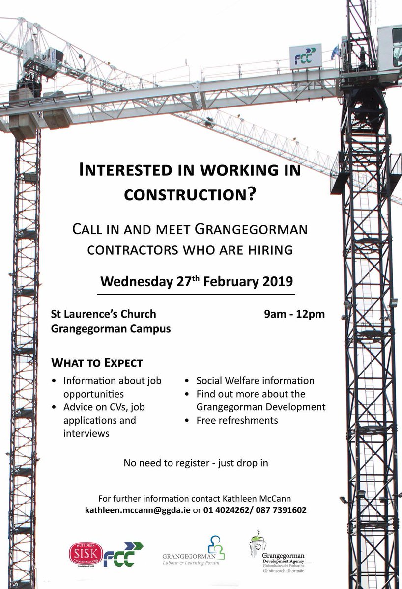 Interested in working in construction? Come along to Grangegorman on 27th February and meet contractors like @siskgroup  who are looking to hire. #Construction #constructionnews #jobopportunity