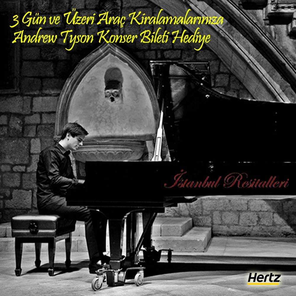 Hertz Konser Bileti Hediye Etmeye Devam Ediyor!
#hertzturkiye #hertz #araçkiralama #araç #rentacar #car #andrewtyson #piano #pianist #pianoconcert #concert #concerttickets #classicmusic

Hemen Kirala > bit.ly/Andrew_Tyson