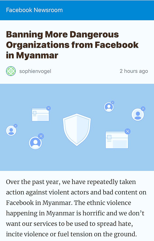 Dangerous organizations??? We are not dangerous organization. We are only the organizations finding out our right and our freedom.
#AA
#ArakanArmy 
#nyotwanawng
#ULA 
#thewayofrakhita
#ArakanDream2020  

newsroom.fb.com/news/2019/02/d…