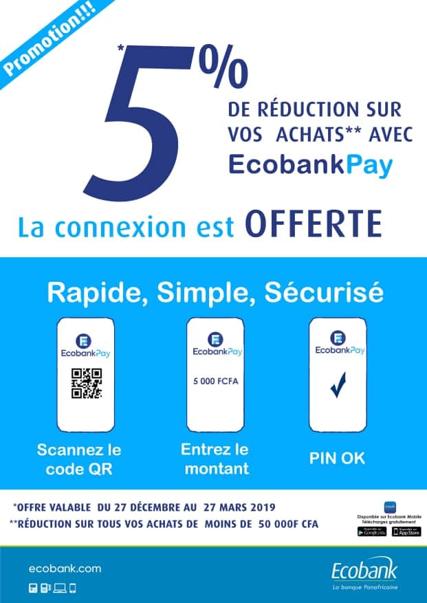 EcobankTchad's tweet photo. Chers panafricains,
Profitez de 5% sur vos achats en payant avec Ecobankpay.
Pour en bénéficier, rendez-vous à la Tchadienne, à l'alimentation générale et à ETS Shema. https://t.co/Z9Gb43M9n5