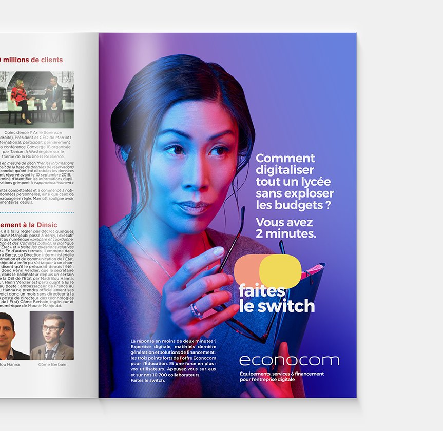 EllenCoopersPAR's tweet photo. Il est temps de changer - radicalement - de point de vue sur la #DigitalTransformation avec @econocom. Une #campagne signée Ellen Coopers Paris. #publicité #justswitch #userisation https://t.co/7bBgjZesO3