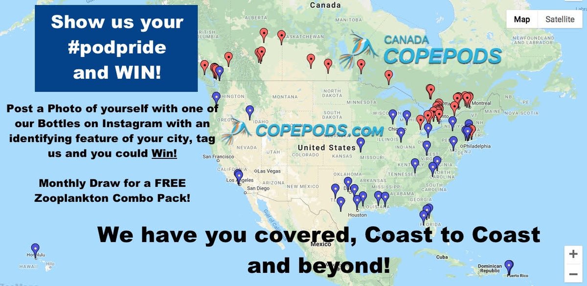 Post a photo of yourself with one of our bottles on instagram with an identifying feature of your city, tag us (<a href="/canadacopepods/">Canada Copepods</a>) and you could win!
#PodPride #SustainableMarine #Copepods #Rotifers #Phytoplankon #ReefLove