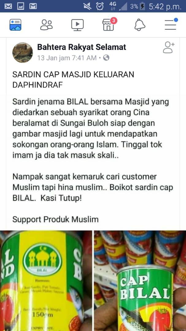 gomuslimapps's tweet photo. Sardin cap Bilal dimiliki oleh bukan Islam?!! Kafir Harbi.. JOM BOIKOT produk HALAL keluaran BUKAN ISLAM aka KAFIR!!! 
Halalkah produk halal JIKA... #halalkahprodukhalal 
#GOMUSLIM 
#asalbukankafir
#byMUSLIMtoOTHERS https://t.co/gUEVEam7AI