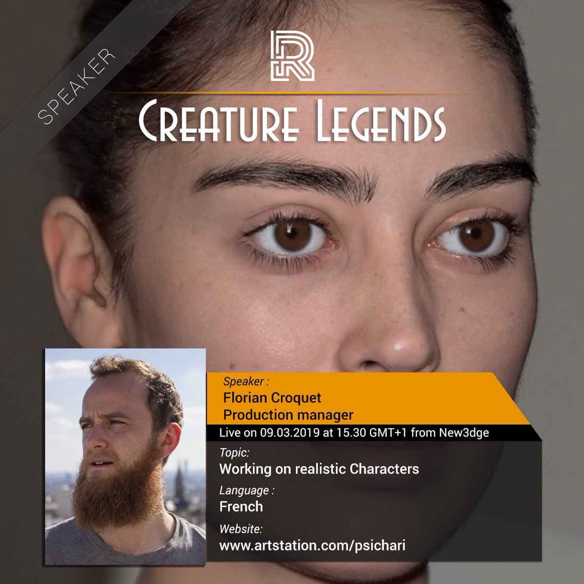 I'm glad to announce that I will share some of my works on digital humans during the first masterclasse of <a href="/TheRookiesCO/">TheRookiesCO</a>’ Creature Legends!
Special thanks to Gael Kerchenbaum for asking me to be one of the speaker

<a href="/NEW3DGE/">New3dge</a> <a href="/ArtStationHQ/">ArtStation.com</a> <a href="/3dtotal/">3dtotal</a> #characters #digitalhumans #3D