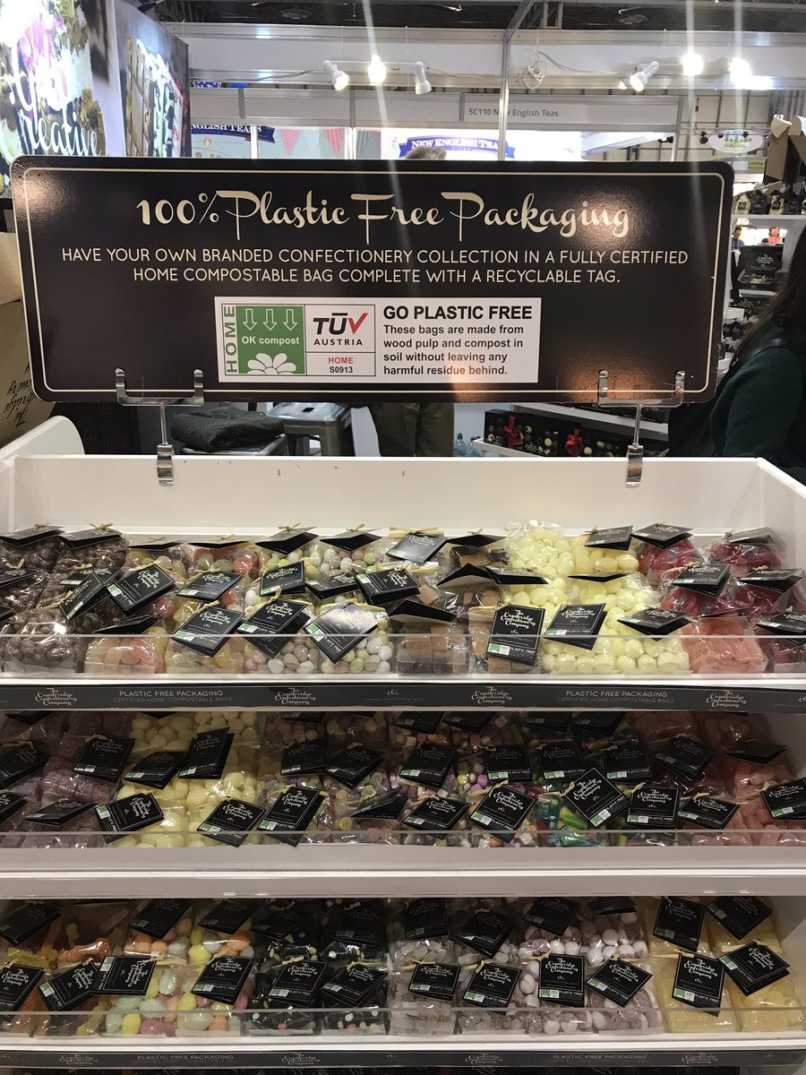 The Cambridge Confectionary Company promoting plastic free packaging with a fully certified home compostable bag ♻️ #springfair2019