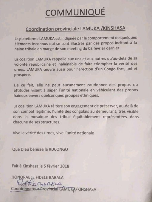 LegrandSylva's tweet photo. Nous saluons chaleureusement la condamnation publique de @coalitionlamuka contre la haine tribale.
Merci aux leaders @MartinFayulu @moise_katumbi @bembajp @adolphe_muzito 
Le Congo doit rester un et indivisible !
Merci!!! https://t.co/n8xOAm8T8P