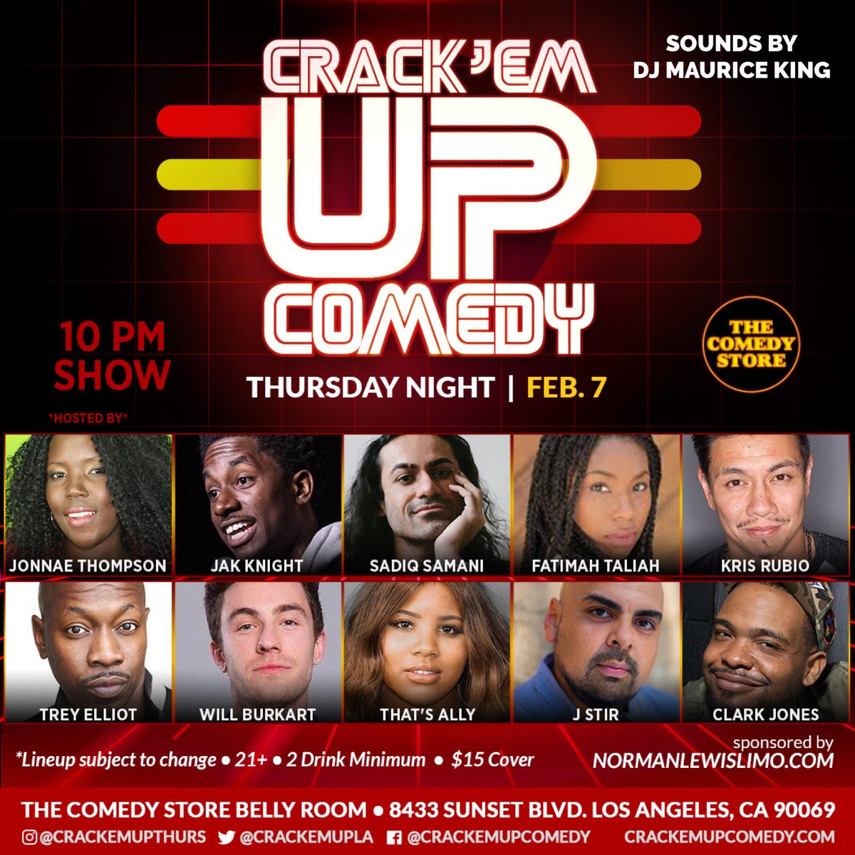 CrackemupLA's tweet photo. This Thursday at Crack’Em Up👉@jonnaethompson &amp; ALL these funny folks are ready to crack you up!! Come hang!!
10PM @TheComedyStore 
#bellyroom 😜🎭🎟😜 https://t.co/V6rMgBxDEU