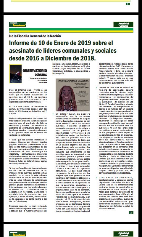 elcorreocomunal's tweet photo. Asesinatos de líderes sociales y comunales desde el 2016/19,observatorio comunal . https://t.co/boSUHVSvRT
