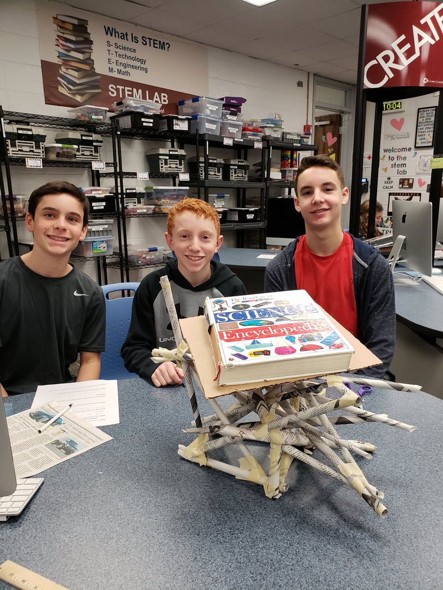 StaceyLMax's tweet photo. 8th grade STEM engineering challenge class.  Successful paper table! #engage109 #CarusoWay https://t.co/s8fBz2q5SR