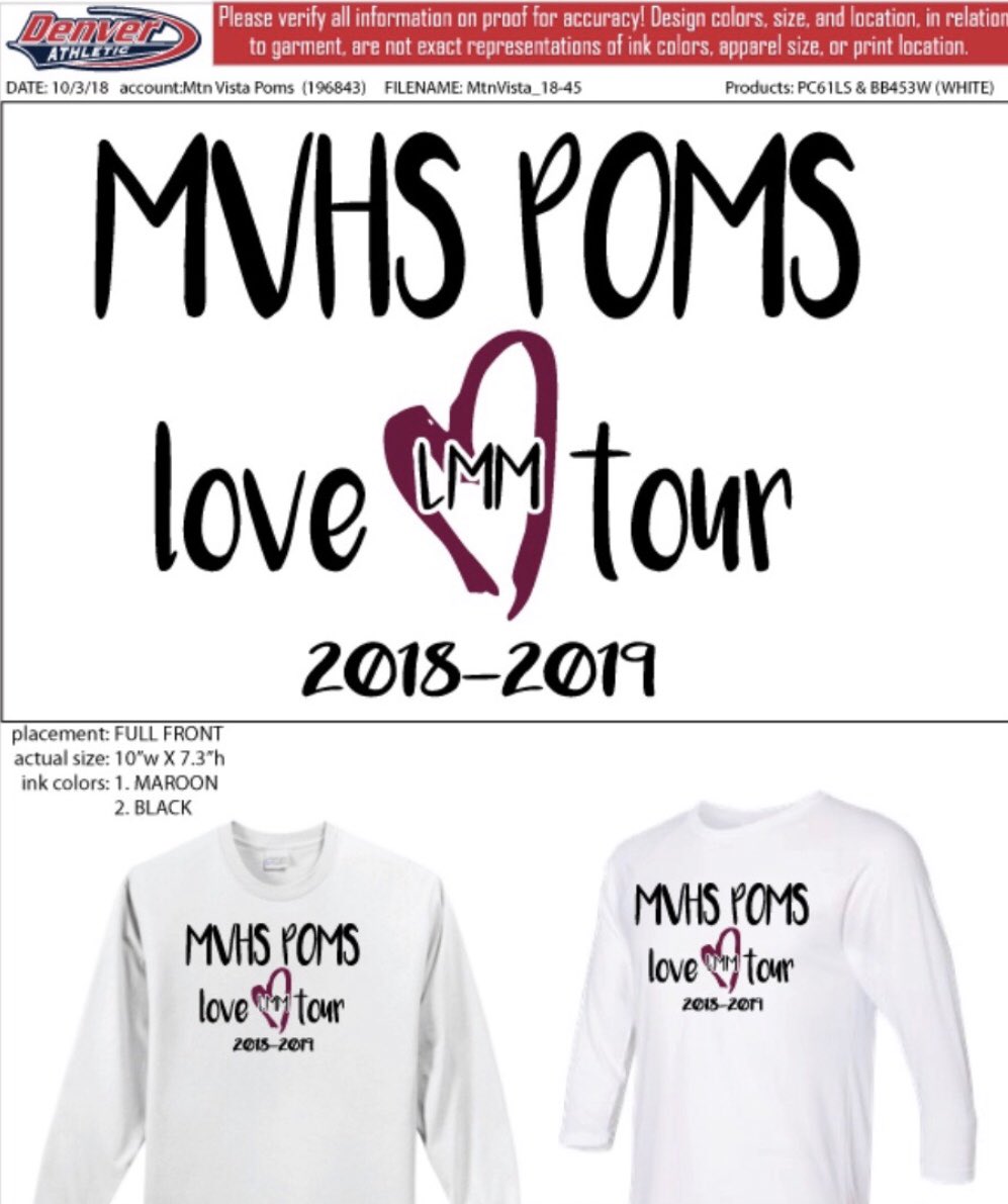 Hey everyone, the <a href="/vistapoms/">Mountain Vista Poms</a> team has redesigned their love tour shirts to honor Lisa. Please consider ordering a shirt in order to support the team and Ashliana. All money raised goes to Lisa’s family. You can place an order by clicking this link goo.gl/forms/nDuJuwqd…