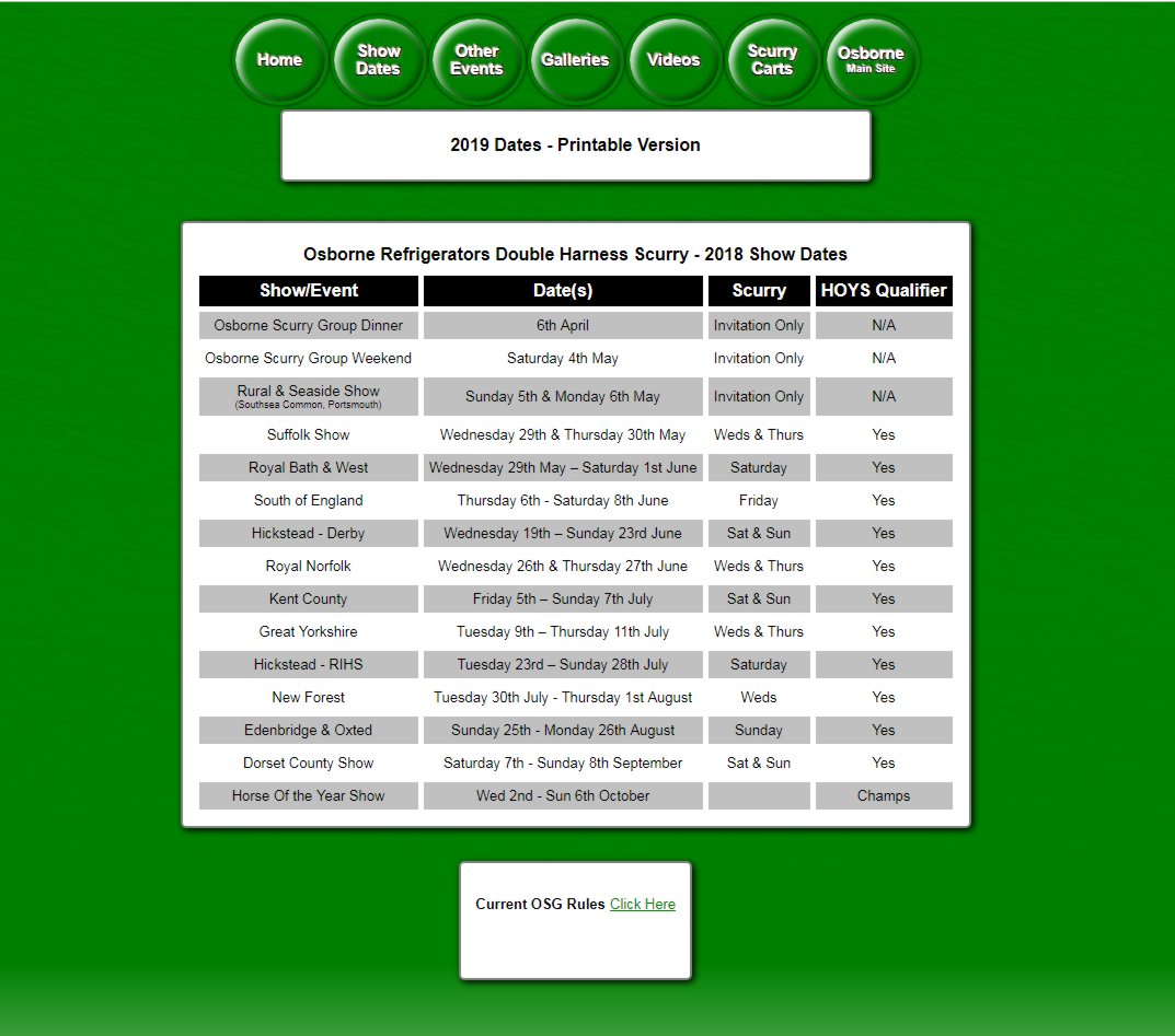 Get your diaries out! Actually, does anyone still have a diary? No? Then open your calendar app &amp; note these dates. Scurry driving season starts soon, details for all the <a href="/hoystweet/">Horse of the Year Show</a> HOYS Qualifiers are now up at osbornerefrigerators.uk/osg Before that, Rural&amp;SeasideShow - Portsmouth