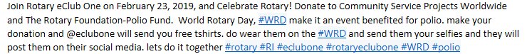 Join <a href="/LeadWithRotary/">Lead With Us</a> as we join <a href="/eclubone/">Rotary eClubOne</a> celebrate #WRD