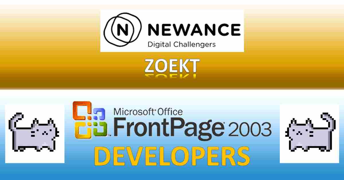 MatthieuVoet's tweet photo. PHP is passé! Microsoft FrontPage wordt de trend van 2019. Daarom is @newance_be dringend op zoek naar 2 ambitieuze Senior Full Stack Microsoft FrontPage 2003 Developers (M/V) voor enkele uitdagende projecten. Laat deze unieke kans niet liggen en solliciteer onmiddellijk! https://t.co/2YYJRYaPU9