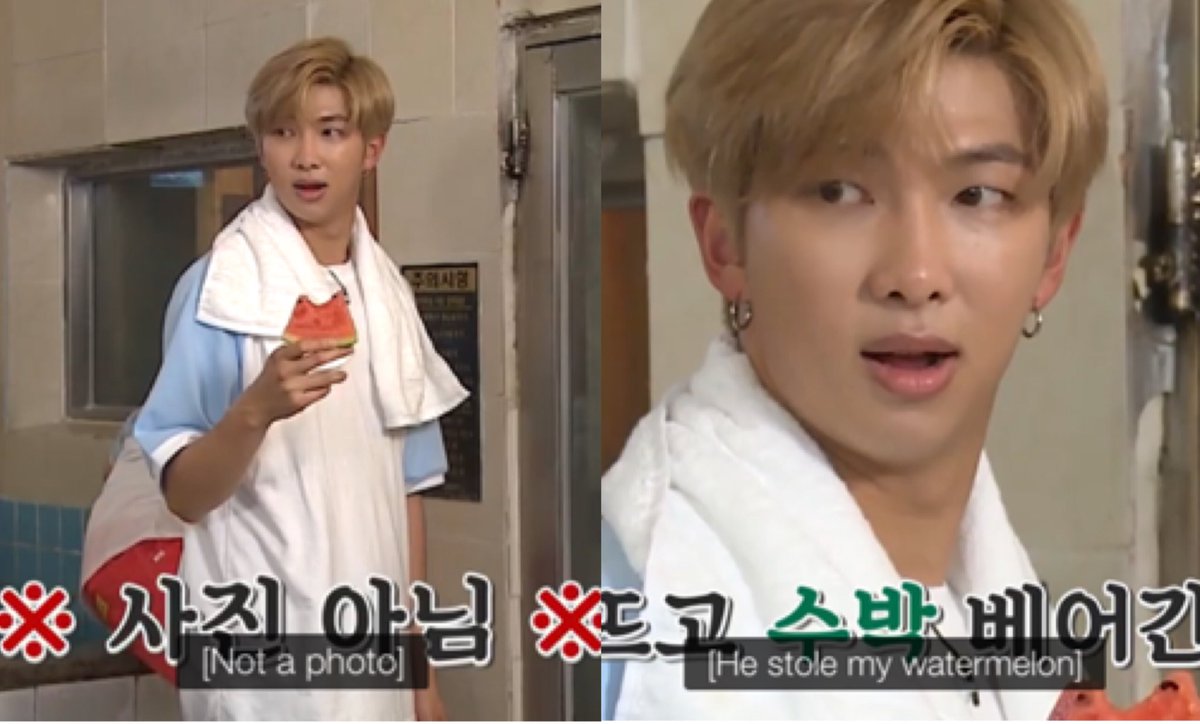 sceneryfortae's tweet photo. 🐯: i’ll just have a bite

Namjoon’s reaction when Taehyung asked him to hold the watermelon and then ate almost the whole piece with just a bite SNSJSJX I CANT BREATHE “HE STOLE MY WATERMELON” @BTS_twt https://t.co/A8CJvYT9BT