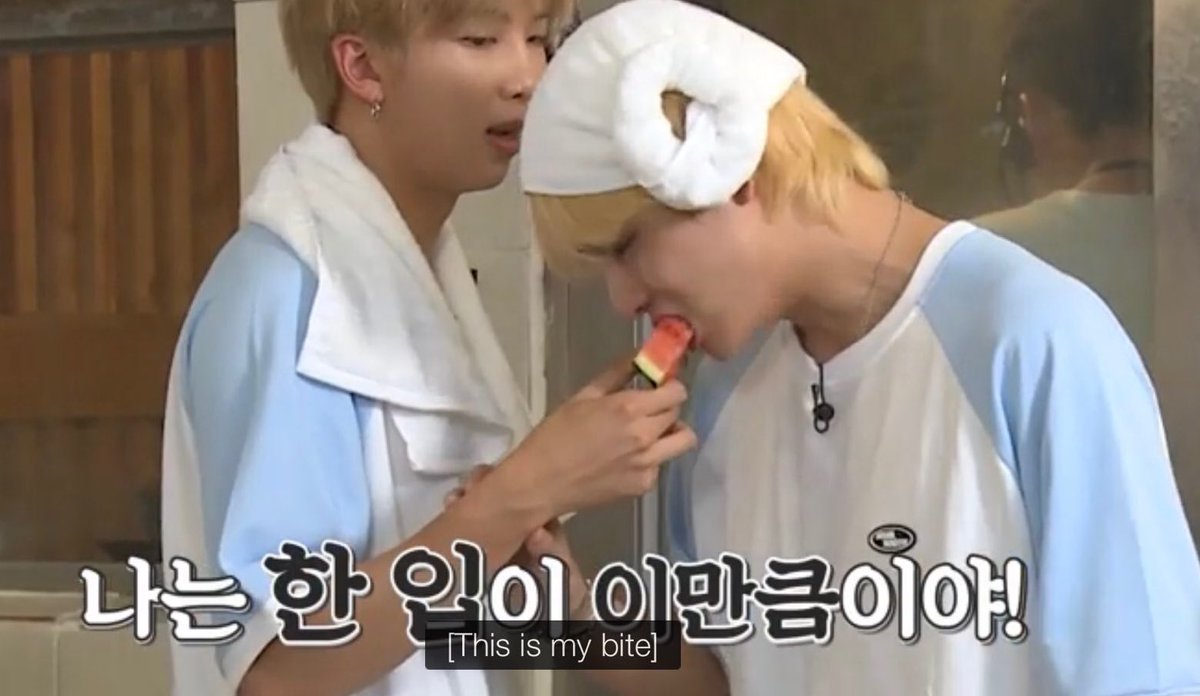 sceneryfortae's tweet photo. 🐯: i’ll just have a bite

Namjoon’s reaction when Taehyung asked him to hold the watermelon and then ate almost the whole piece with just a bite SNSJSJX I CANT BREATHE “HE STOLE MY WATERMELON” @BTS_twt https://t.co/A8CJvYT9BT