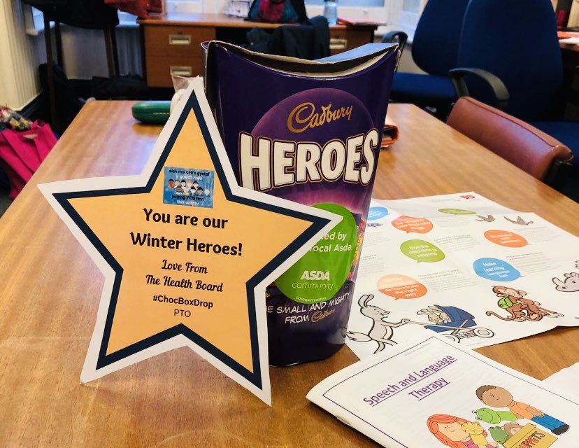 ABUHB_Speech's tweet photo. The Childrenโs Speech and Language Therapy team at Clytha Clinic had a surprise delivery this morning๐ #ChocBoxDrop Thank you! @AneurinBevanUHB https://t.co/xSqTG732mr