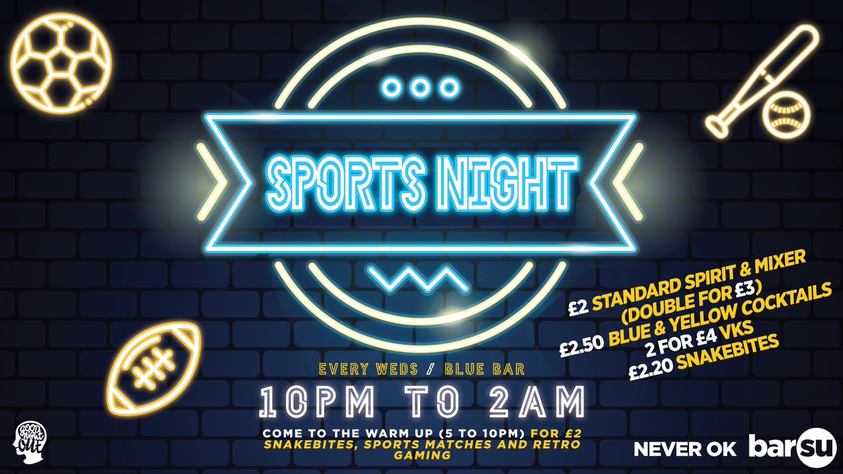UEASportsnight's tweet photo. Sports Night returns tomorrow! 😍 

With all teams back in action with BUCS make sure you get down to blue bar to celebrate! Free entry as always with all your usual Sports Night drinks prices! 🎉

Good luck everyone who's playing! ⚽️🏉🏐 https://t.co/lBtuful3Ff