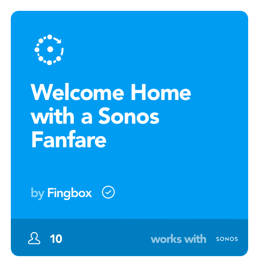 fingapp's tweet photo. Welcome home! Set your @Sonos to play your favourite track when you get home with the new #Fingbox and @IFTTT integration. https://t.co/TsegLVQ1W4 #smarthome #IFTTT #homeautomation https://t.co/FIj5aLODLq