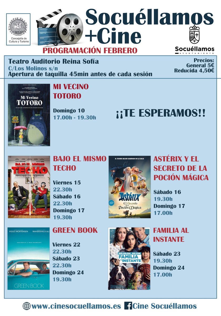 GRANDES ESTRENOS COMO ‘GREEN BOOK’ O ‘BAJO EL MISMO TECHO’ LLEGARÁN AL REINA SOFÍA EN ESTE MES DE FEBRERO DE LA MANO DEL PROGRAMA SOCUÉLLAMOS+CINE
facebook.com/ayuntamiento.s…