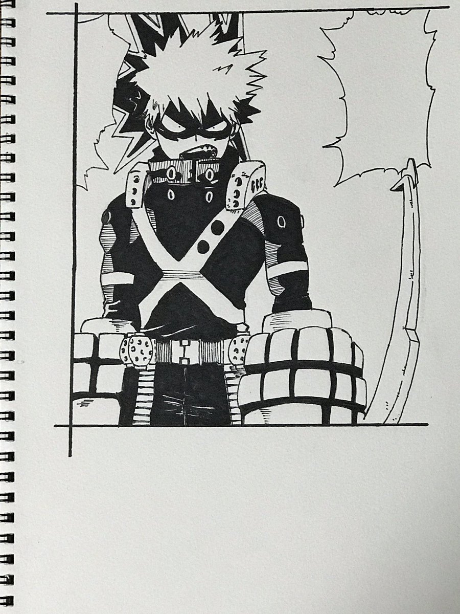 タクト田舎暮らしofficial Account 爆豪勝己 新コス 描いてみた いやー腕の手榴弾みたいなやつ 失敗しちゃったなぁ もっと頑張ろ 僕のヒーローアカデミア 爆豪勝己 かっちゃん 新コス 新コスチューム 模写 マッキーペン 鉛筆 描いてみた 腕失敗