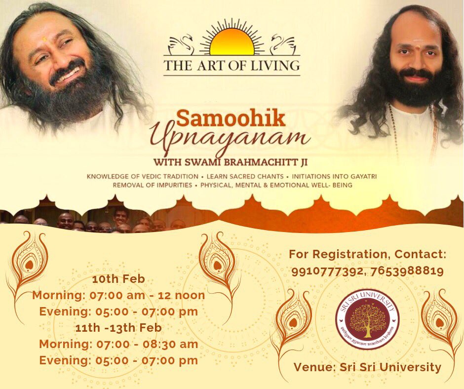 SwamiBrahmachit's tweet photo. Next Sunday I am going to conduct a Samoohik Vaidic Upnayanam Program at Sri Sri University, Odisha. It’s open for all.
#Ancient #VaidicWisdom https://t.co/kjJ3MoWIDk