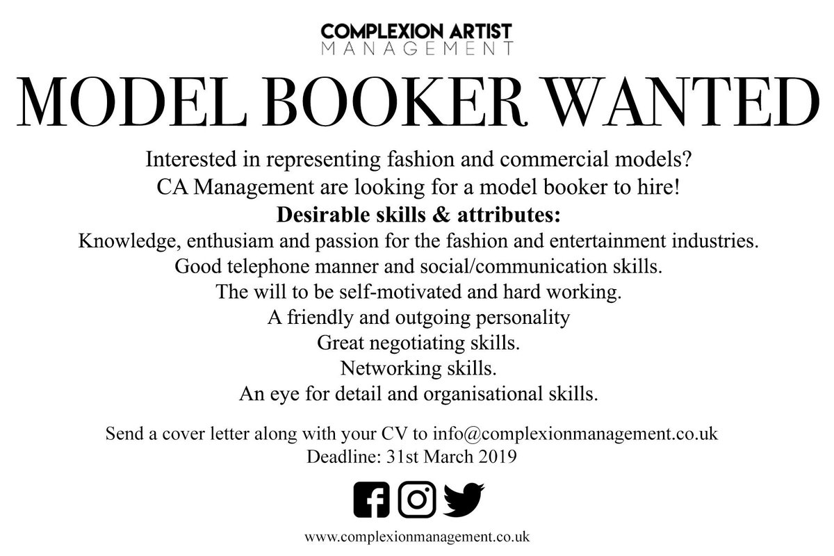 CAManagements's tweet image. MODEL BOOKER AND ACTING AGENT WANTED! #CAManagement #CAActors #CAModels #CATalent #ModelBooker #Agent #talentAgent RT