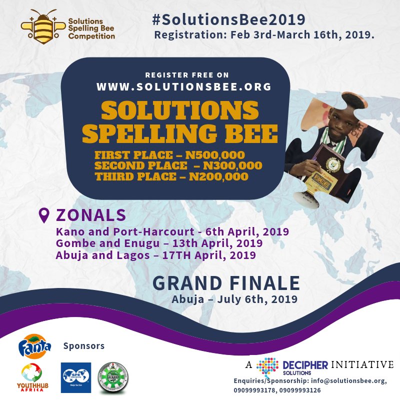 SolutionsBee's tweet photo. #SolutionsBee isn't only about the #spellingbee. It features a workshop that will help the participants become better writers. There is also a #boardgame design session.
Reads awesome? Register your children at https://t.co/PJgmBpNuOs today!
#education #literacy #SDG4 #SDGs https://t.co/KtuXlRk1PH