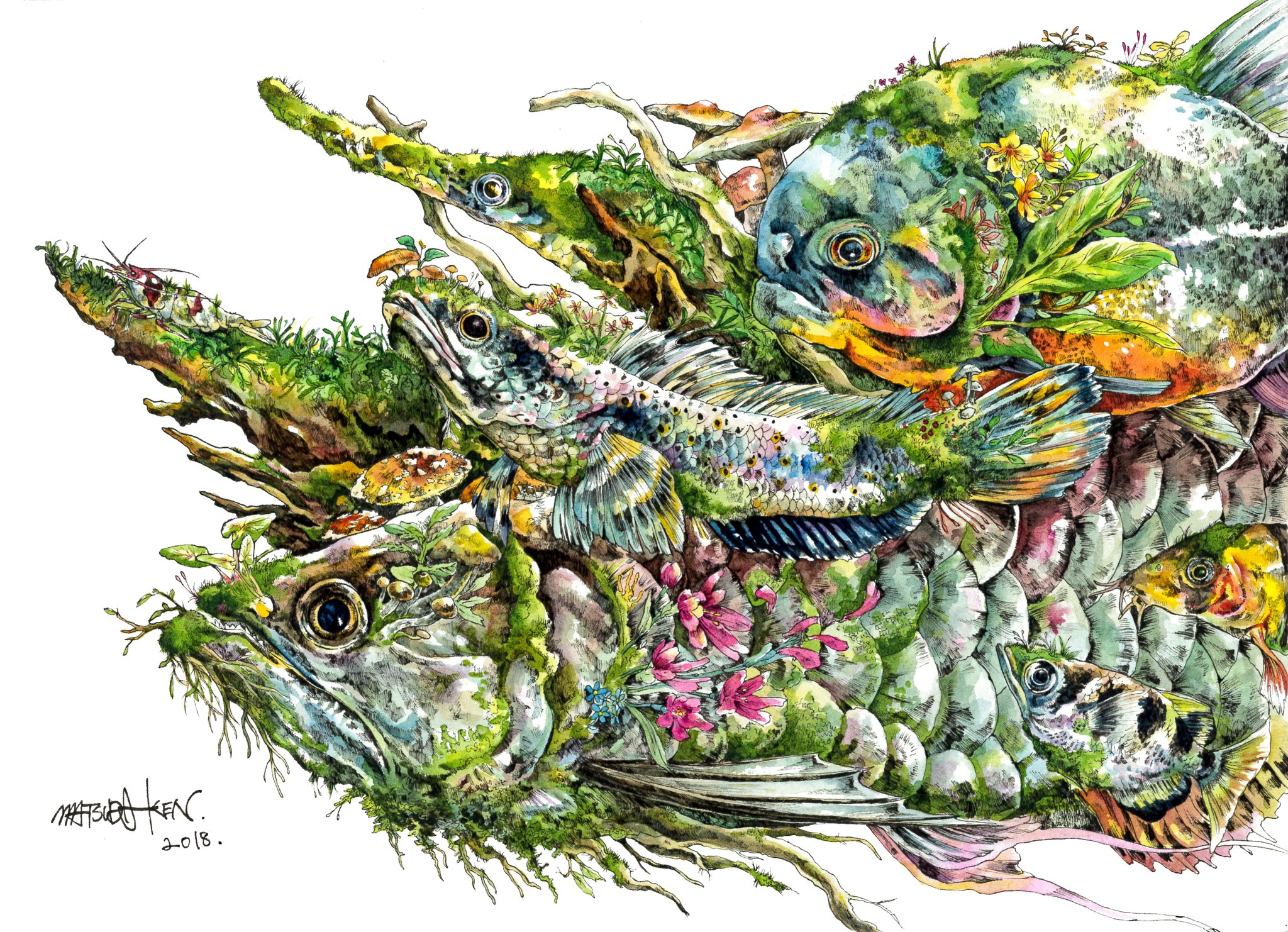 絵画　魚 Amazon.co.jp: 安藤洋重『勝つ魚の群れ』洋画 動物画 魚 カツオ