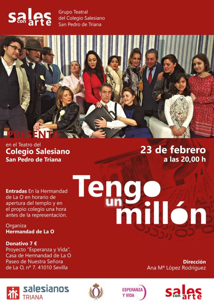 ¿Tenéis apuntado en vuestras agendas este día? 

¡Tenemos que llenar el teatro de @salesianotriana!
Con @salesconarte1

#EsperanzayVida
#Tengounmillón

Teatro Ben