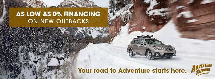 Ready to buy an Outback? Adventure Subaru is offering rates as low as 0% this month on new Outbacks!