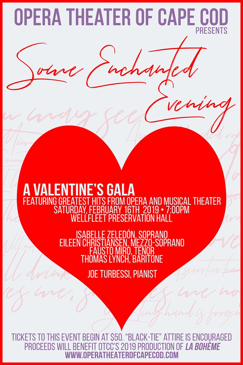 McGrathPR's tweet image. #Opera #Theater of #CapeCod's #Valentine’s Celebration Gala is a night of exquisite opera #music and captivating #musical #theatre in the beautiful setting of #Wellfleet, perfect to celebrate #love and #romance in a beautiful setting. ow.ly/ytut30nm4Y8 .@JoyceKulhawik