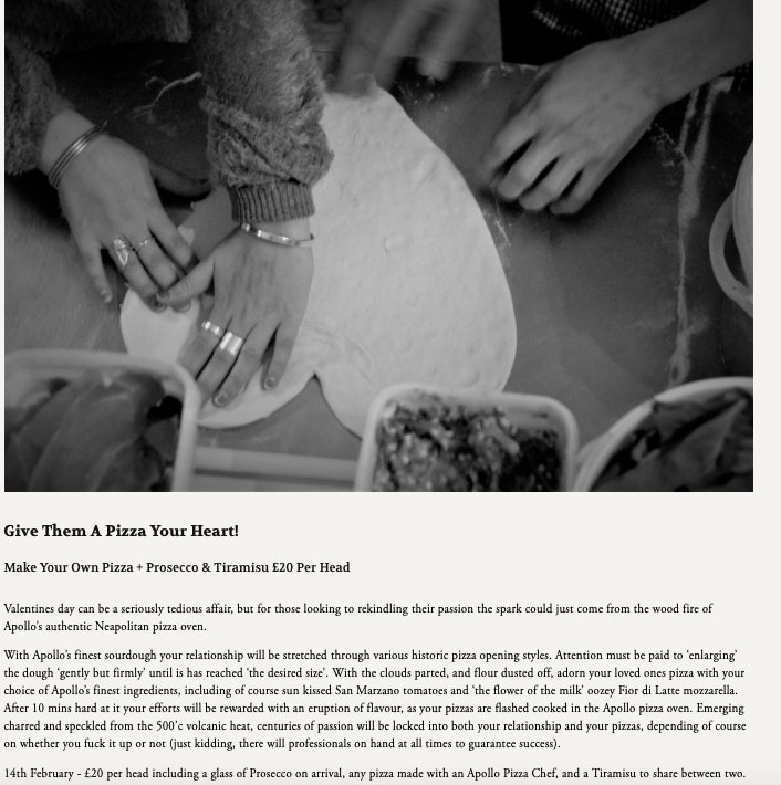 Give Them A Pizza Your Heart! - Make Your Own Pizza + Prosecco &amp; Tiramisu £20 Per Head the Apollo Valentine's offer
pizzeriaapollo.com/valentines
