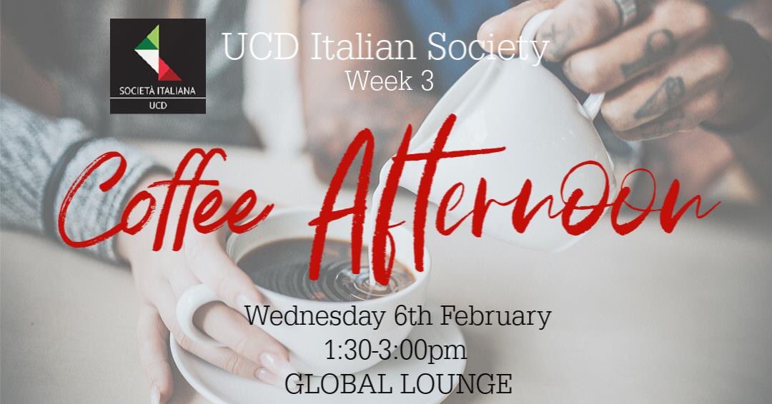 “Volete un caffè?” Well, we have some at our weekly coffee morning held in the Global Lounge tomorrow. For the new members who joined in refreshers week, Benvenuto!!