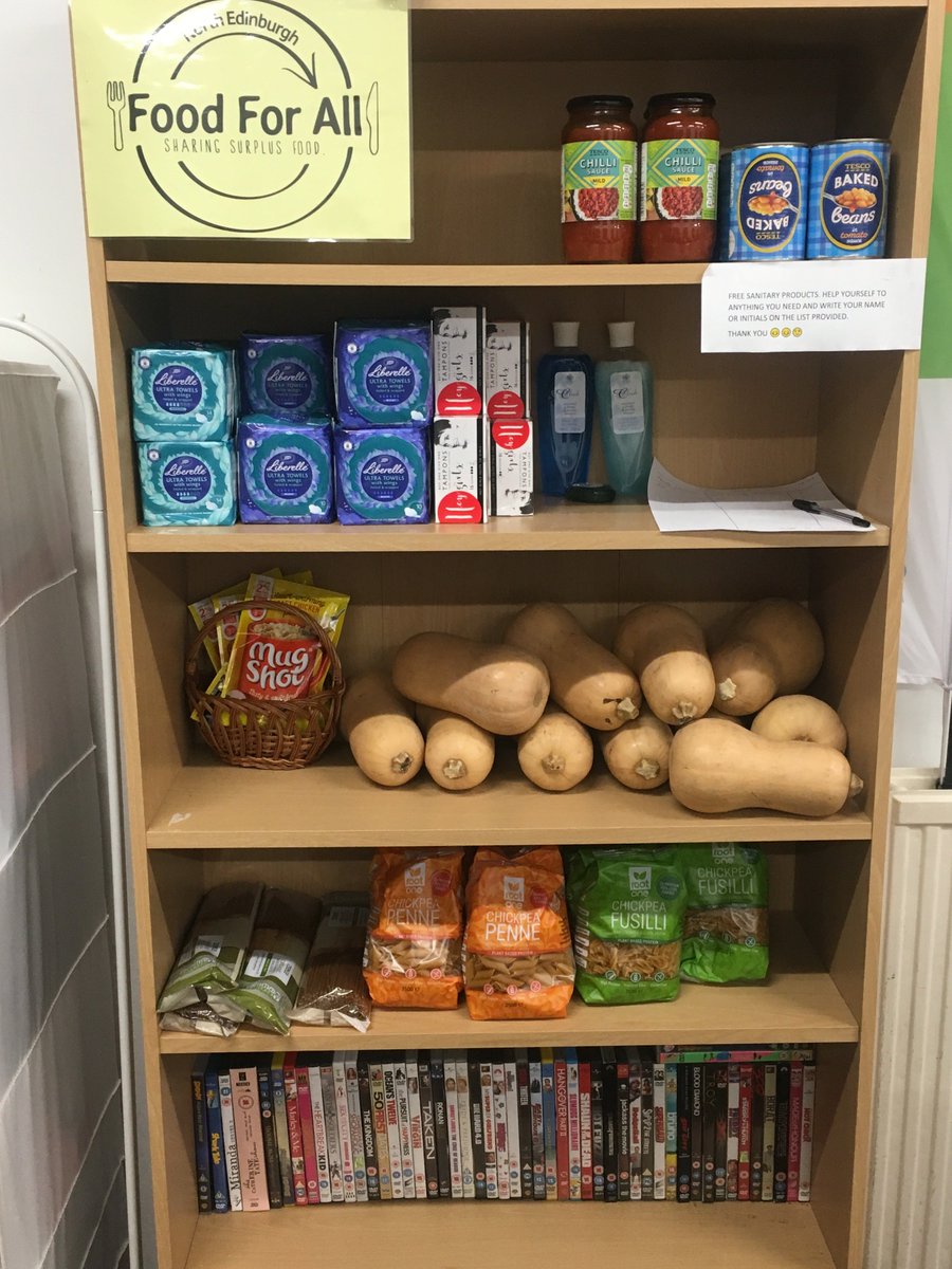 GreenerGranton's tweet photo. Our #FreeFoodShelf has been restocked today. Thank you #PCHP and #FareShare for all the supplies❤️❤️❤️ We have some free pasta, butternut squash and chilli sauce. We also have more #FreeSanitaryProducts. #SwapShop open tomorrow from 3-4:30 PM. https://t.co/ZMABPMMpCg