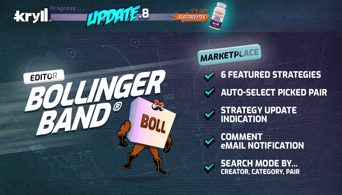 kryll_io's tweet photo. 📣🔥 #Kryll Update #8 is now live! 🔥
— Bollinger Bands® block added
— 6 featured strategies
— Strategy update indication
— Comment email notification
— Marketplace search improved (search by creator, category, pair)
➡️ https://t.co/OMFKnb4uK9
$KRL #KryllUpdate https://t.co/10YtTs17Sh