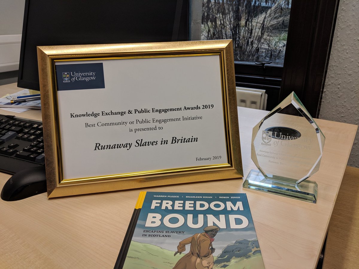 RunawaySlavesGB's tweet photo. We won! Awarded for our Knowledge Exchange and Public Impact by the University - well done Prof Simon Newman, @DrStephenMullen, @MarenkaOdlum and @NelsonHistory https://t.co/gh6IZ8HSRf