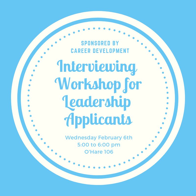 salvecareer's tweet photo. Did you apply to be an OL, FYT Mentor, RA, or for another student leadership position? We'll help you prep for the interview! Join us tomorrow, Wednesday, February 6th at 5 PM for an interviewing prep session for student leadership applicants! https://t.co/Et9gsWVHDY