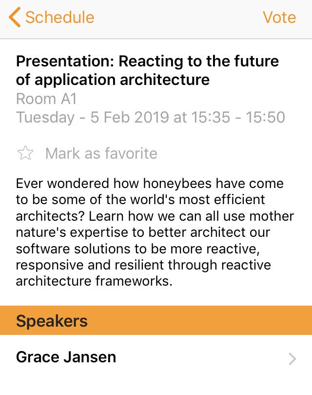 KateStanley91's tweet image. Excited for @gracejansen27 to give her #jfokus2019 talk on #reactivearchitecture :D in A1 now if you are at the conference!
