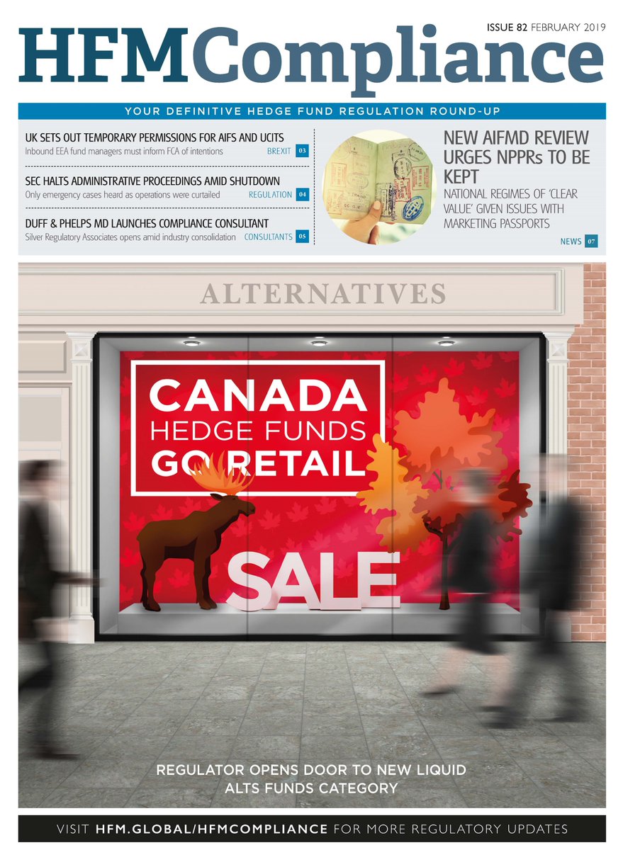 HedgeCompliance's tweet photo. Make sure you check out this month's issue of #HFMCompliance, where we explore whether ManCos could face additional scrutiny by European authorities after #Brexit, managers' plans for #SM&amp;CR implementation, and the new alternative mutual fund rules in Canada last month. https://t.co/J8G8FbgFMp