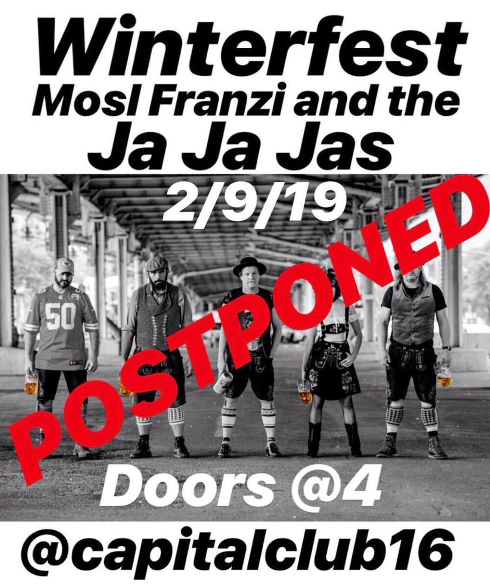 Postponed! Due to an injury sustained by a band member in the Bavarian Alps, our February 9th Winterfest party with Mosl Franzi and the Ja Ja Jas is #postponed. Sorry for the inconvenience. We are looking for Mosl and the band to return for Maifest in the spring. Stay tuned..