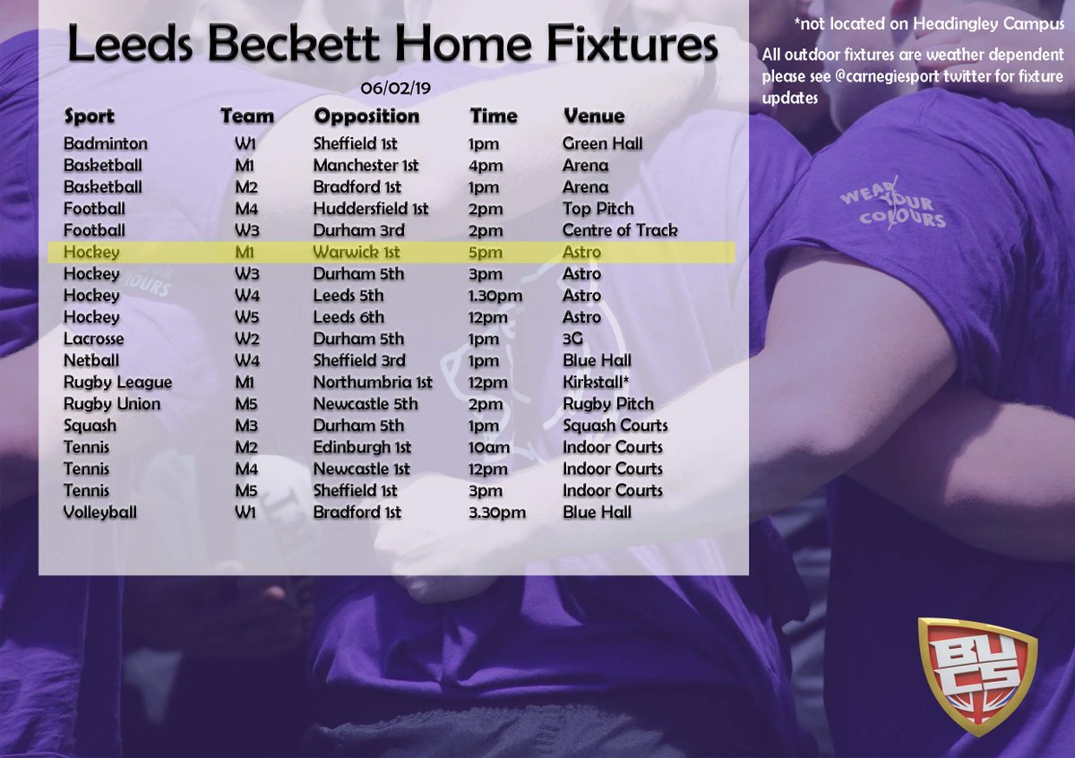 Full list of home fixtures for tomorrow and it's a big Cup week for some of our teams.

Come on down to Headingley Campus to find out who will be progressing through to the next round. Be prepared for extra time and maybe even penalties! 🏆

Everyone loves a cup run! 

#BeBeckett