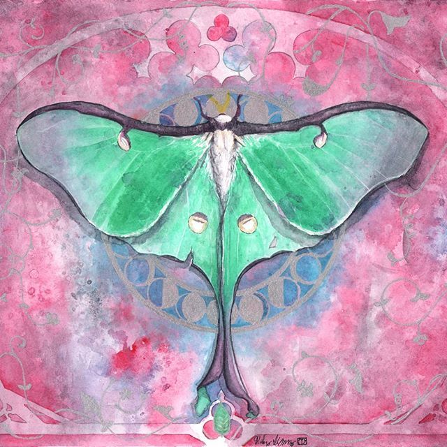 mothher_'s tweet image. Luna! Another moth painting to keep my Death&apos;s Head painting company.  You can see the making of this painting on the homepage of my website, link is in my bio! #watercolorpainting #mothcore #moth #insects #moonmoth #moths #artnouveau bit.ly/2GcANQy