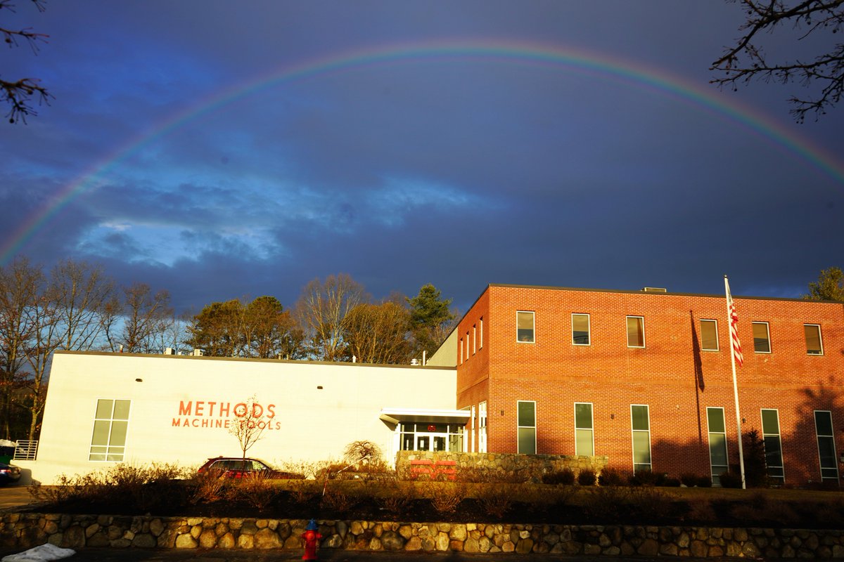 MethodsMT's tweet photo. We had an end-to-end rainbow over our New England office this morning and a double rainbow over our showroom. It feels like it is going to be a lucky day! #methodsmachine #methodsmachinetools #rainbow #fullrainbow #lucky https://t.co/nU1P2p9Vfm