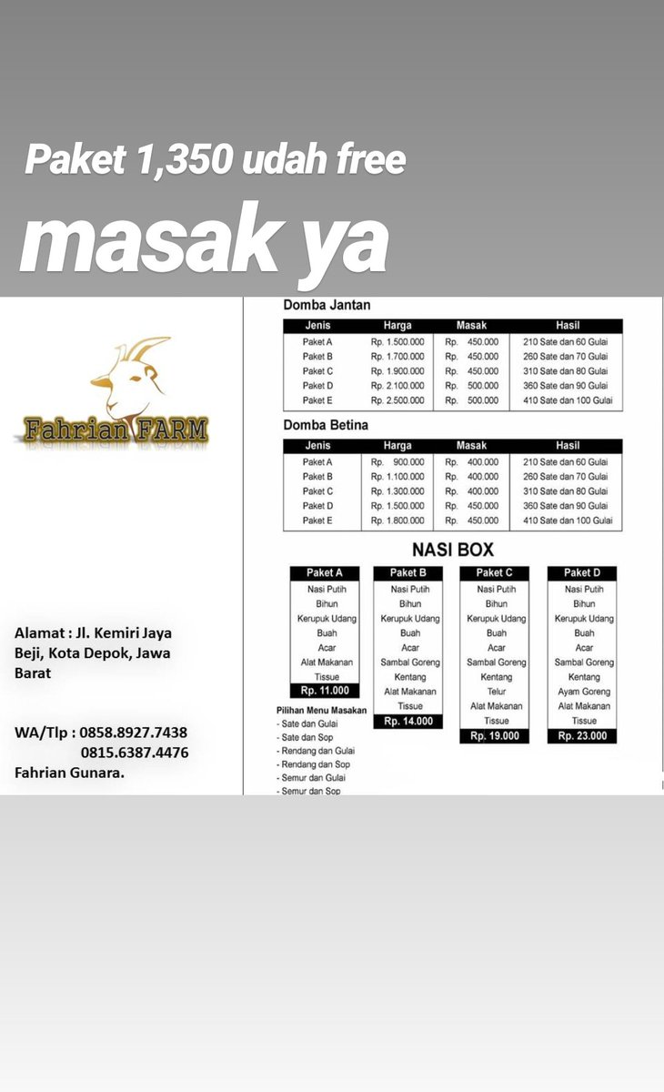 putrierhatama96's tweet photo. Paket Aqiqah dgn Harga : 

 1,3 juta sudah Free Masak + Bonus Sertifikat &amp; Laporan Aqiqah

Harga 11rb/Box = Nasi Putih, Kerupuk, Bihun, Gulai, Sate 3 Tusuk, Pisang Ambon/Jeruk, Tisu.* 

 _Harga kaki lima, kualitas bintang lima._ 

yuk Aqiqah di Fahrian Farm banyak bonusnya🌸🌸🌸 https://t.co/wtpJEe2WB9