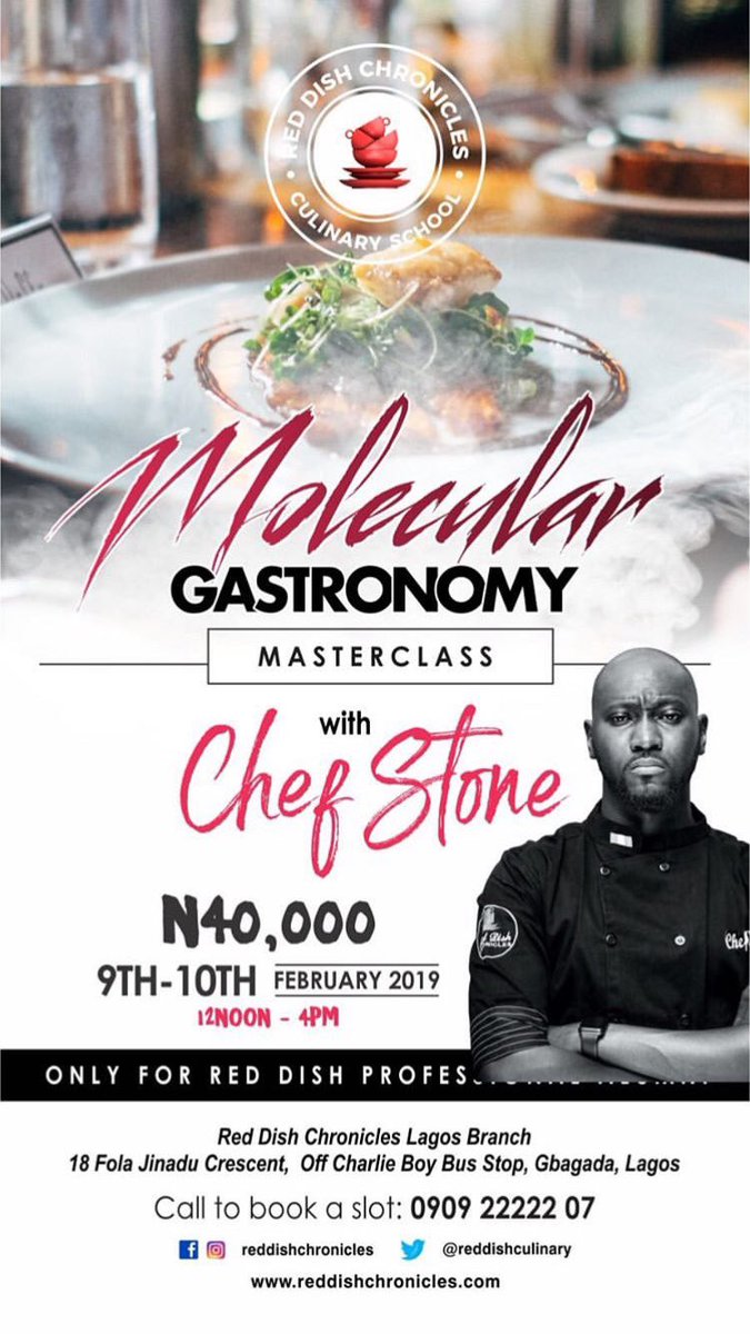 RedDishCulinary's tweet photo. Learn all of the above and so much more at Chef Stones molecular gastronomy class this weekend.
Call 0909 22222 07 to register.

Please RT, our alumni might be on your TL. https://t.co/DDtiz7hGmS